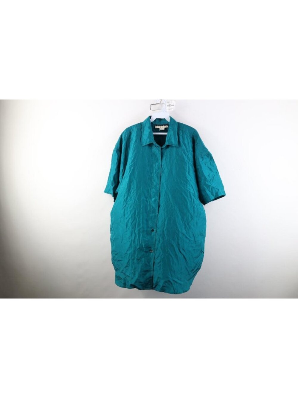 Vtg 90s Streetwear Womens Large Baggy Silk Short Sleeve Collared Button Shirt